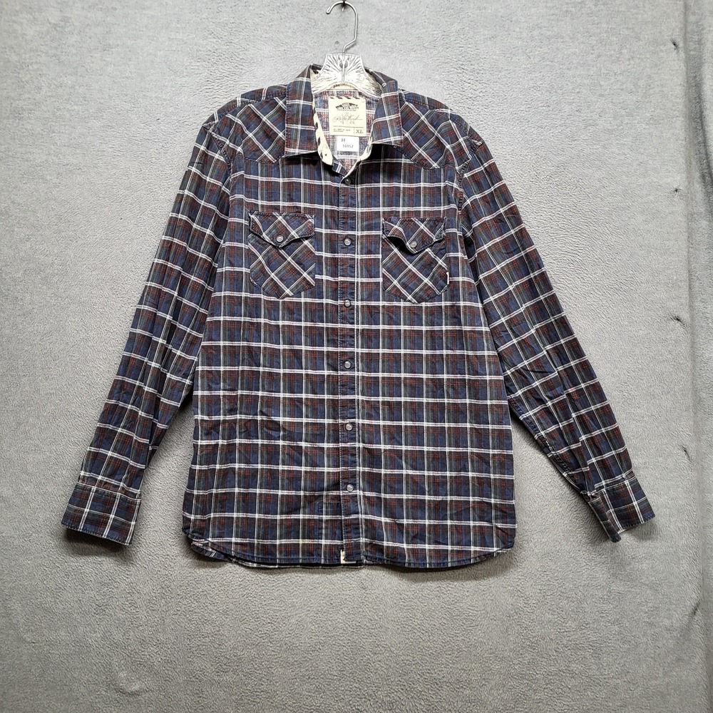 Vans Men Button Up Shirt XL Blue Plaid Flannel Skate Long Sleeve Pearl Snap